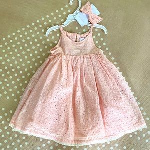 NWT pink cotton eyelet sundress with matching headband